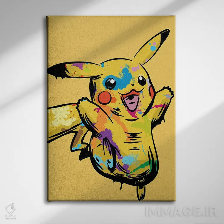 تابلو دکوراتیو پیکاچو گرافیتی اثر کریس ریچموند - نمای روبهرو روی دیوار