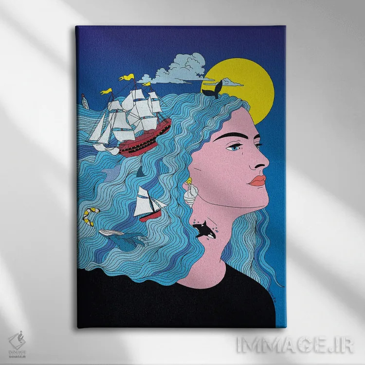 تابلو دکوراتیو ذهنم در دریاست اثر کازمو - نمای روبهرو روی دیوار