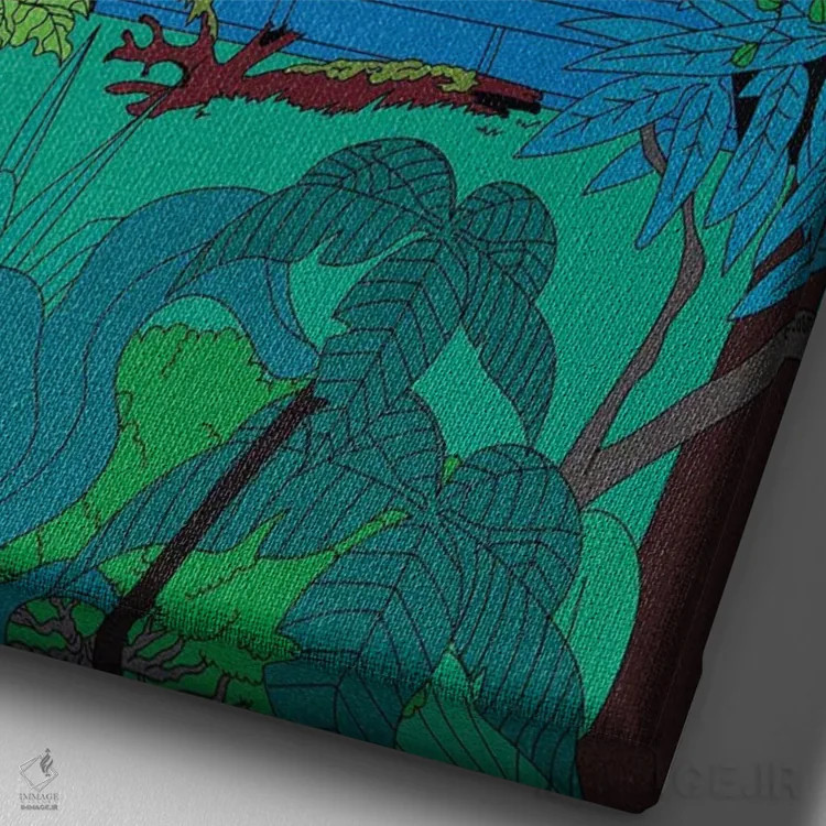 تابلو دکوراتیو معبد جنگلی اثر کازمو - نمای نزدیک بافت بوم