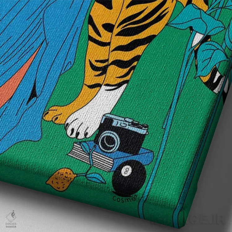 تابلو دکوراتیو ببر ببر اثر کازمو - نمای نزدیک بافت بوم