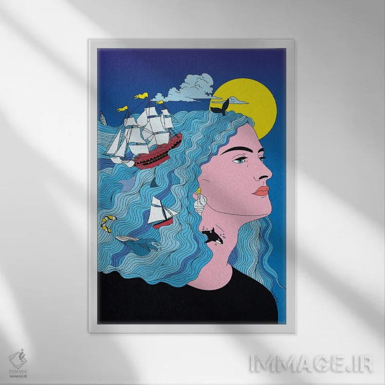 تابلو دکوراتیو ذهنم در دریاست اثر کازمو - نمای قابدار سفید