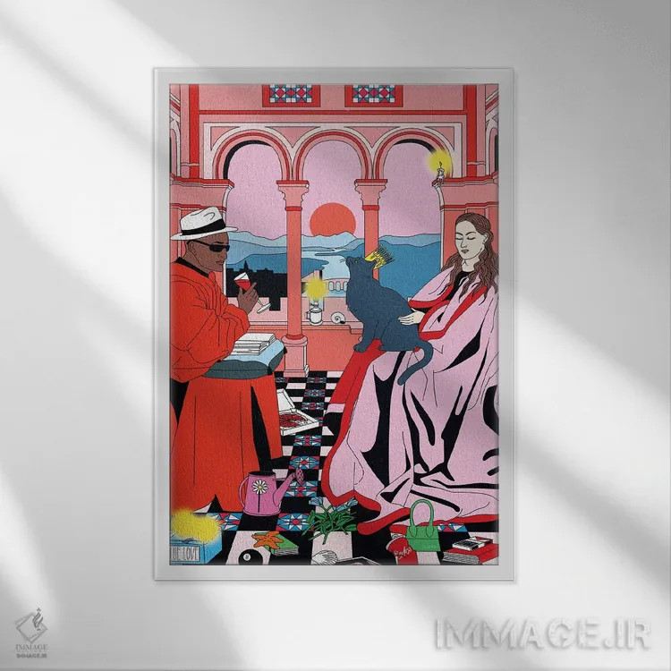 تابلو دکوراتیو گربه وان اثر کازمو - نمای قابدار سفید