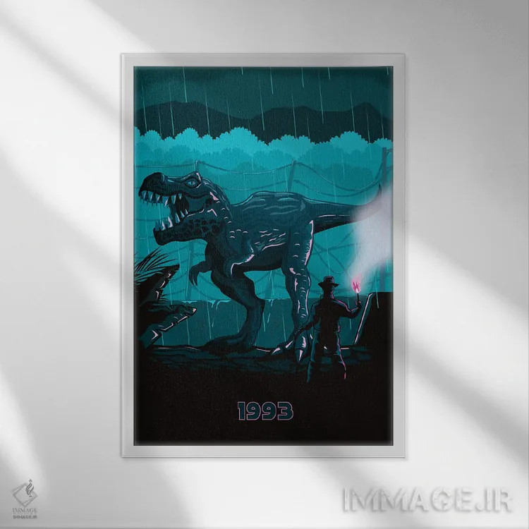 تابلو مینیمال پارک ژوراسیک اثر کریس ریچموند - نمای قابدار سفید