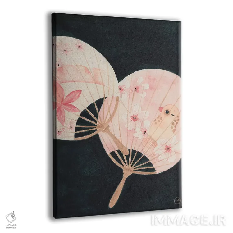 تابلو مینیمال دو بادبزن کاغذی اثر کریتینگ تارین - نمای پرسپکتیو محصول