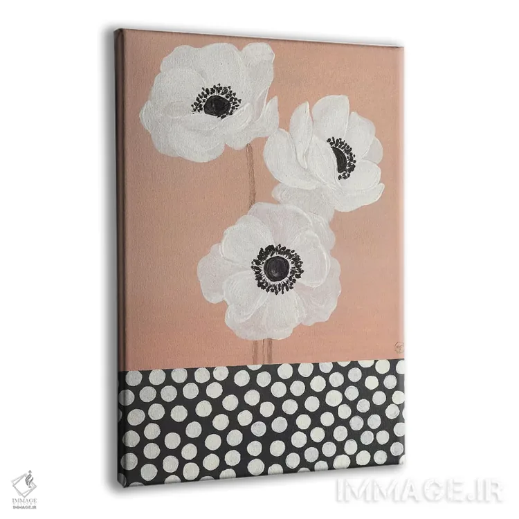 تابلو دکوراتیو شقایق های فرانسوی کاراملی با خال خالی اثر کریتینگ تارین - نمای پرسپکتیو محصول