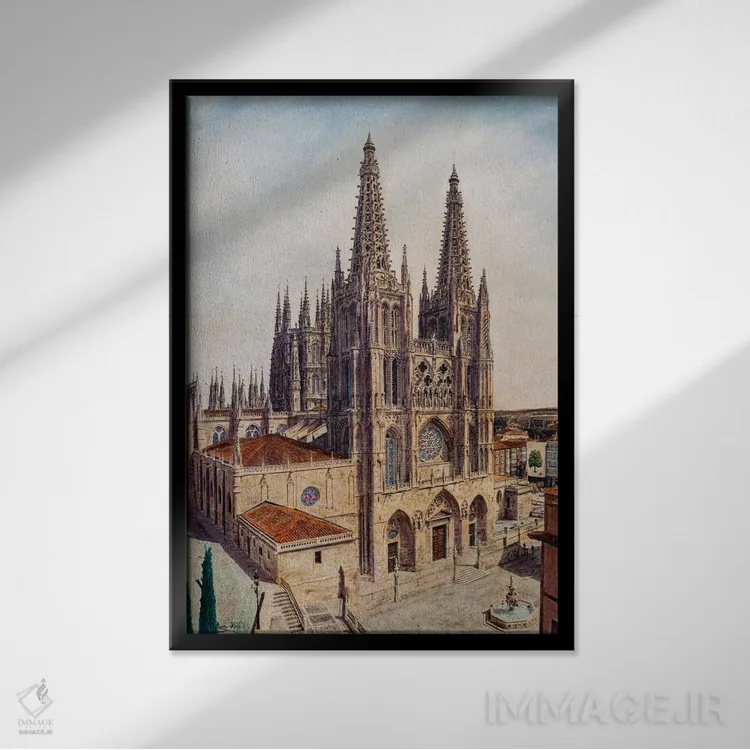 تابلو دکوراتیو کلیسای جامع بورگوس اثر کارلوس آریاگا - نمای قابدار مشکی