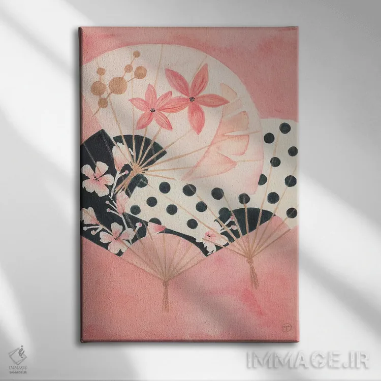 تابلو دکوراتیو سه بادبزن کاغذی اثر کریتینگ تارین - نمای روبهرو روی دیوار