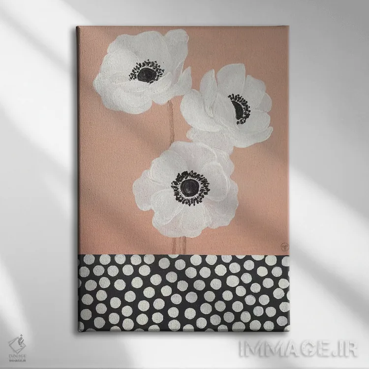 تابلو دکوراتیو شقایق های فرانسوی کاراملی با خال خالی اثر کریتینگ تارین - نمای روبهرو روی دیوار