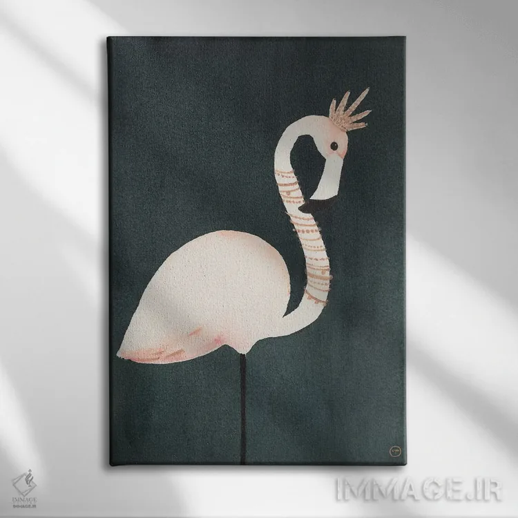 تابلو مینیمال فلامینگو و تاج اثر کریتینگ تارین - نمای روبهرو روی دیوار