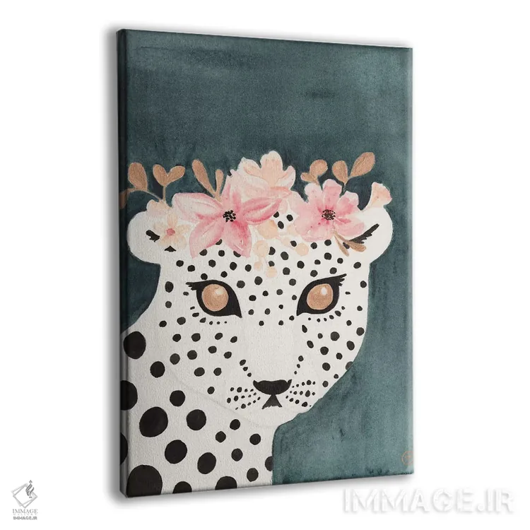 تابلو دکوراتیو پلنگ با تاج گل اثر کریتینگ تارین - نمای پرسپکتیو محصول