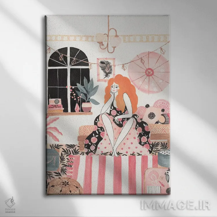 تابلو دکوراتیو دختر در اتاق خواب اثر کریتینگ تارین - نمای روبهرو روی دیوار