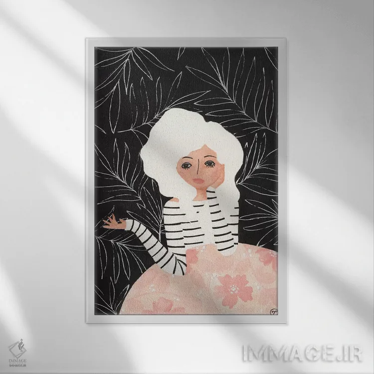 تابلو دکوراتیو دختر پشت میز اثر کریتینگ تارین - نمای قابدار سفید