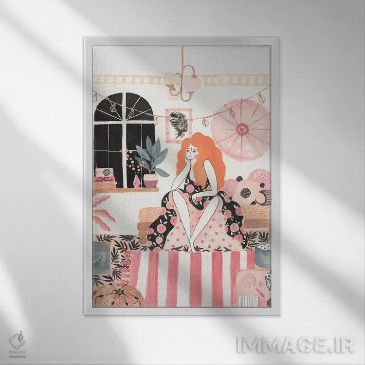 تابلو دکوراتیو دختر در اتاق خواب اثر کریتینگ تارین - نمای قابدار سفید