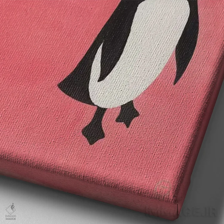 تابلو دکوراتیو سه پنگوئن اثر کریتینگ تارین - نمای نزدیک بافت بوم