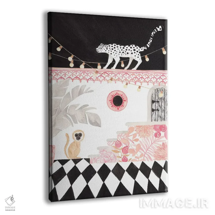 تابلو دکوراتیو کاغذ پلنگ و میمون اثر کریتینگ تارین - نمای پرسپکتیو محصول