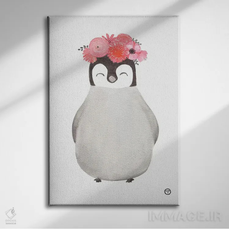 تابلو دکوراتیو کاغذ پنگوئن اثر کریتینگ تارین - نمای روبهرو روی دیوار