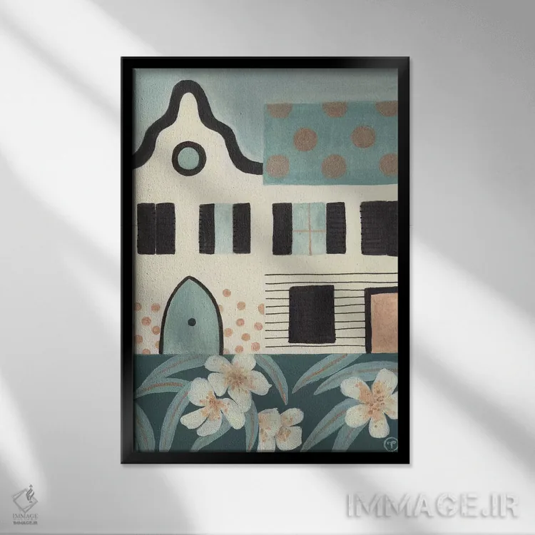 تابلو دکوراتیو خانه های سبز اثر کریتینگ تارین - نمای قابدار مشکی