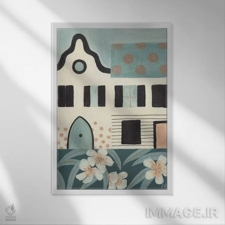 تابلو دکوراتیو خانه های سبز اثر کریتینگ تارین - نمای قابدار سفید