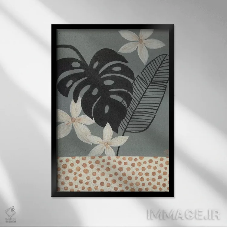 تابلو دکوراتیو مناطق گرمسیری خاکستری اثر کریتینگ تارین - نمای قابدار مشکی
