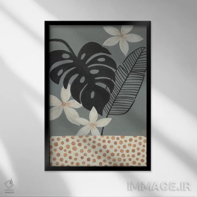 تابلو دکوراتیو مناطق گرمسیری خاکستری اثر کریتینگ تارین - نمای قابدار مشکی