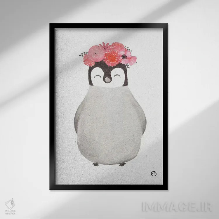 تابلو دکوراتیو کاغذ پنگوئن اثر کریتینگ تارین - نمای قابدار مشکی
