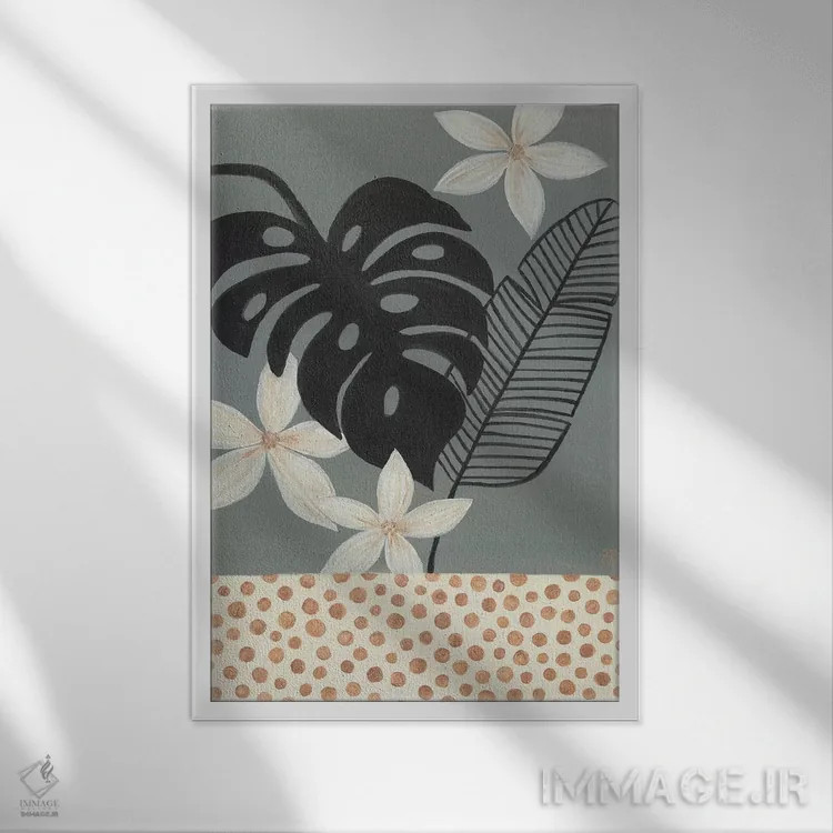 تابلو دکوراتیو مناطق گرمسیری خاکستری اثر کریتینگ تارین - نمای قابدار سفید