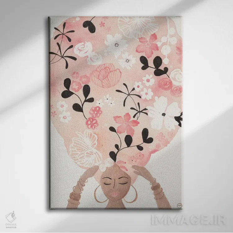 تابلو دکوراتیو موی گل صورتی اثر کریتینگ تارین - نمای روبهرو روی دیوار