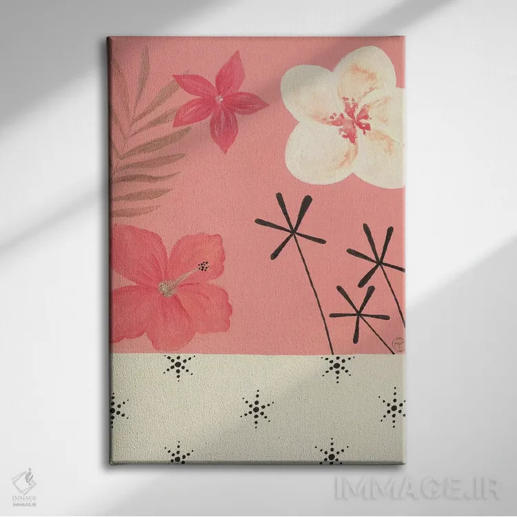 تابلو دکوراتیو مناطق استوایی صورتی اثر کریتینگ تارین - نمای روبهرو روی دیوار