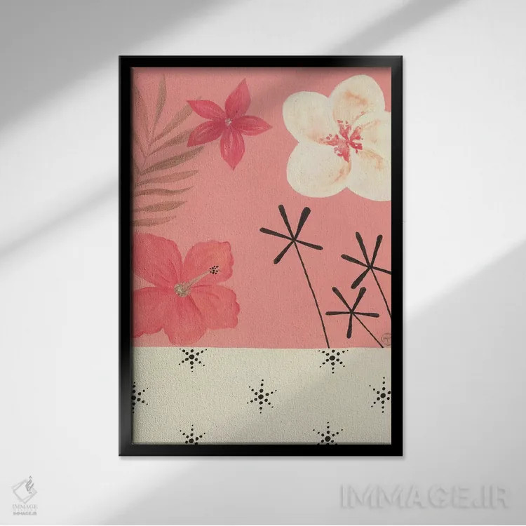 تابلو دکوراتیو مناطق استوایی صورتی اثر کریتینگ تارین - نمای قابدار مشکی