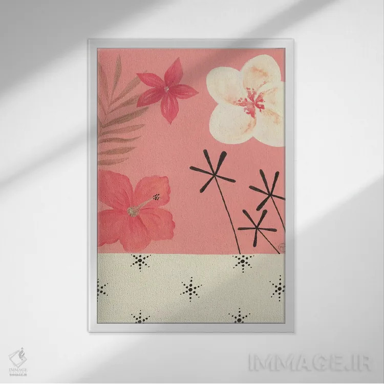 تابلو دکوراتیو مناطق استوایی صورتی اثر کریتینگ تارین - نمای قابدار سفید