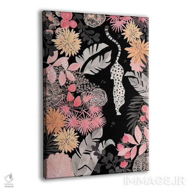 تابلو دکوراتیو کاغذ پلنگ در حال کمین روی زمینه مشکی اثر کریتینگ تارین - نمای پرسپکتیو محصول