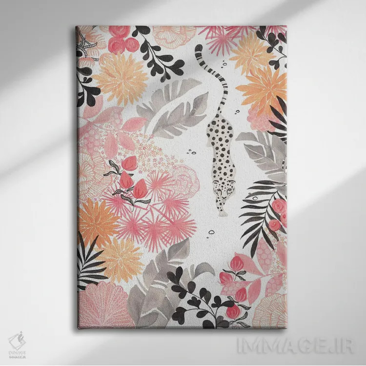 تابلو دکوراتیو کاغذ پلنگ در حال کمین با زمینه کاملا سفید اثر کریتینگ تارین - نمای روبهرو روی دیوار