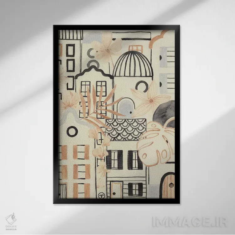 تابلو دکوراتیو زندگی شهری اثر کریتینگ تارین - نمای قابدار مشکی