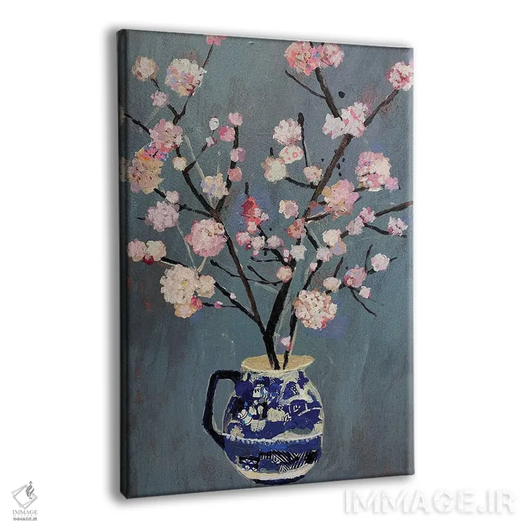 تابلو مدرن ویبرنوم در پارچ بید آبی اثر شارلوت هاردی - نمای پرسپکتیو محصول