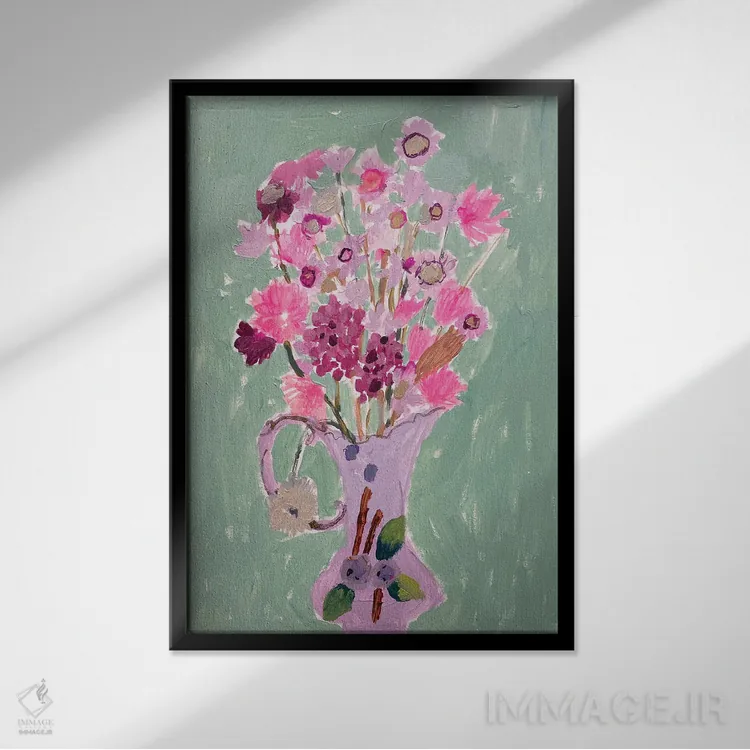 تابلو مدرن صورتی ها اثر شارلوت هاردی - نمای قابدار مشکی