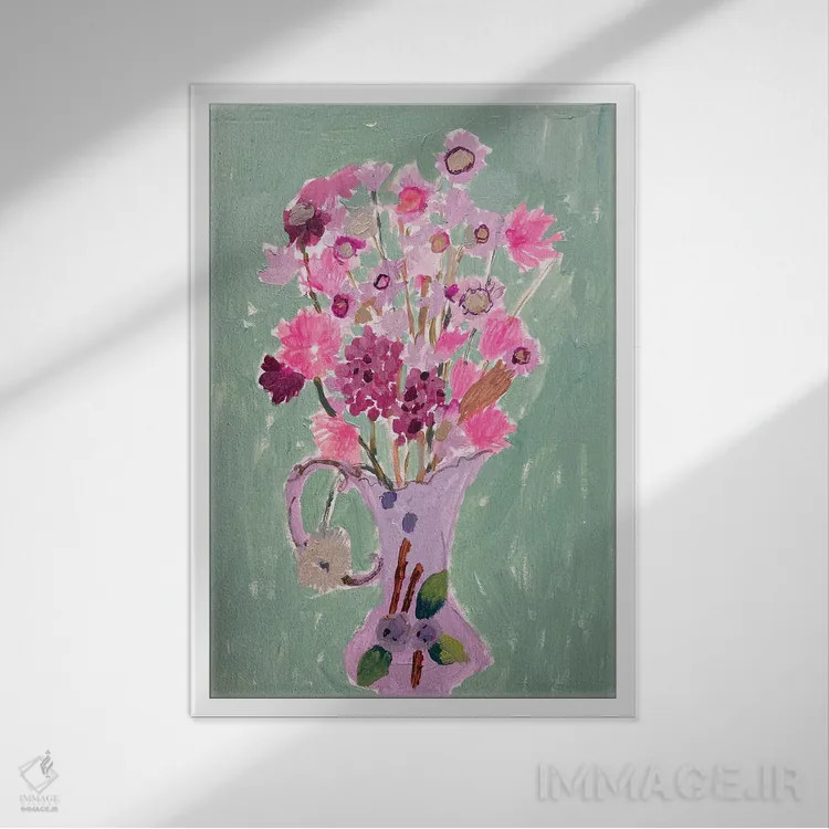 تابلو مدرن صورتی ها اثر شارلوت هاردی - نمای قابدار سفید