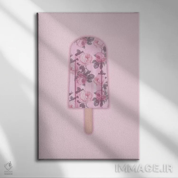 تابلو مینیمال بستنی یخی گل دار اثر امانوئلا کاراتونی - نمای روبهرو روی دیوار