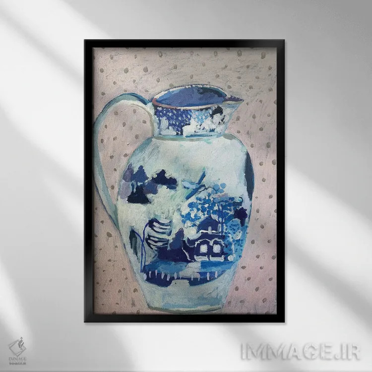 تابلو مدرن پارچ بید آبی اثر شارلوت هاردی - نمای قابدار مشکی