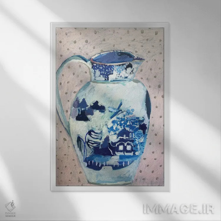 تابلو مدرن پارچ بید آبی اثر شارلوت هاردی - نمای قابدار سفید