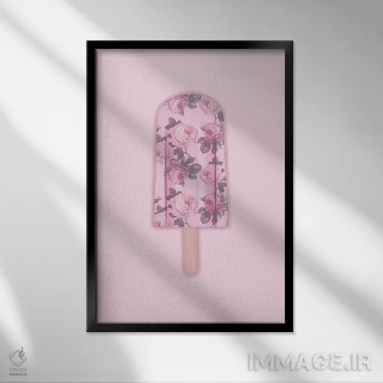 تابلو مینیمال بستنی یخی گل دار اثر امانوئلا کاراتونی - نمای قابدار مشکی