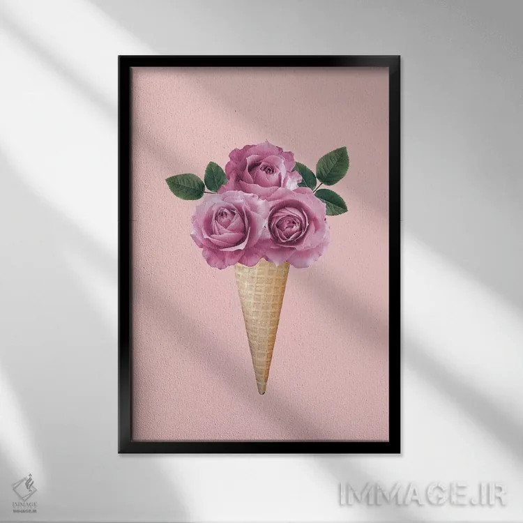 تابلو مینیمال بستنی گل دار اثر امانوئلا کاراتونی - نمای قابدار مشکی