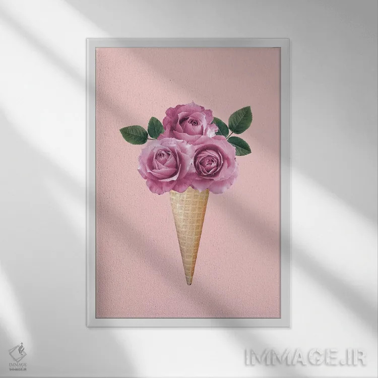 تابلو مینیمال بستنی گل دار اثر امانوئلا کاراتونی - نمای قابدار سفید