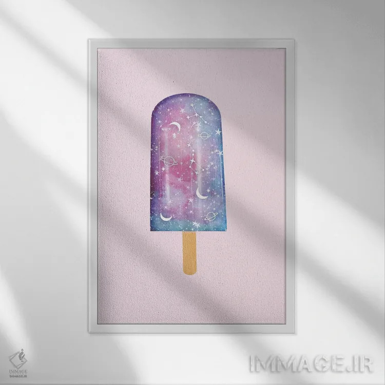 تابلو مینیمال بستنی یخی کهکشانی اثر امانوئلا کاراتونی - نمای قابدار سفید