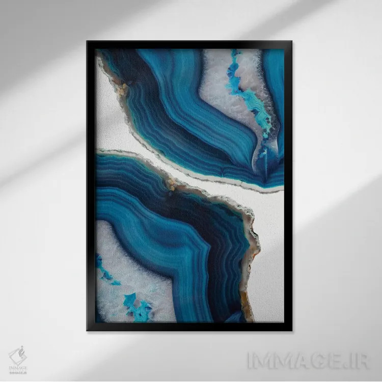 تابلو انتزاعی اگات آبی اثر امانوئلا کاراتونی - نمای قابدار مشکی