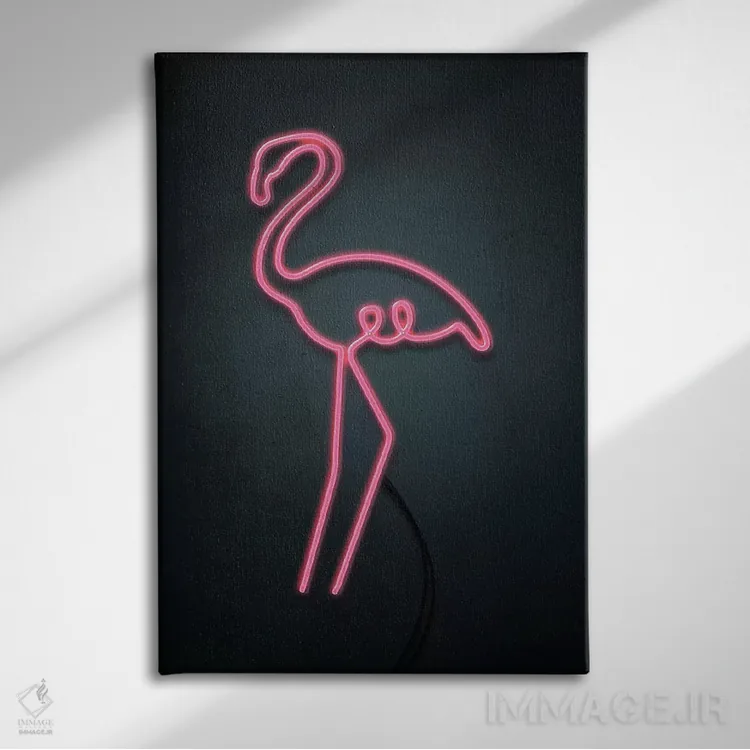 تابلو دکوراتیو فلامینگوی نئونی اثر امانوئلا کاراتونی - نمای روبهرو روی دیوار