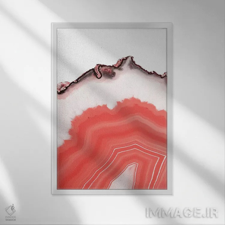 تابلو انتزاعی اگات مرجانی زنده اثر امانوئلا کاراتونی - نمای قابدار سفید