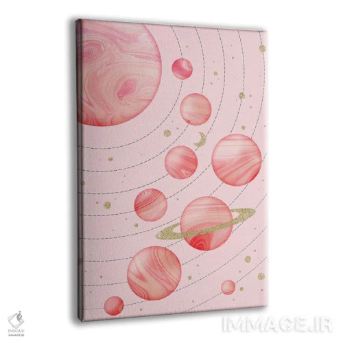 تابلو مدرن منظومه شمسی صورتی اثر امانوئلا کاراتونی - نمای پرسپکتیو محصول