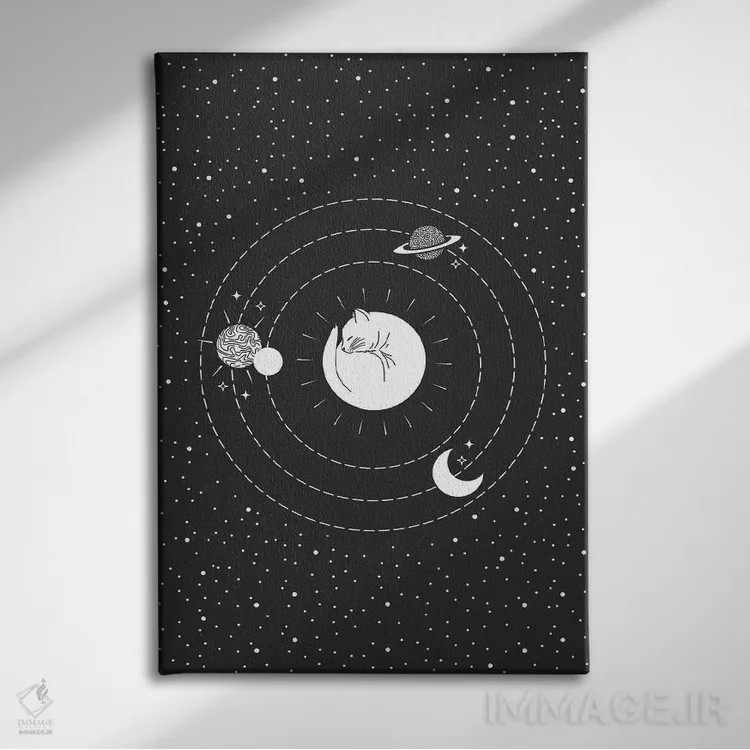 تابلو دکوراتیو گربه فضایی اثر امانوئلا کاراتونی - نمای روبهرو روی دیوار