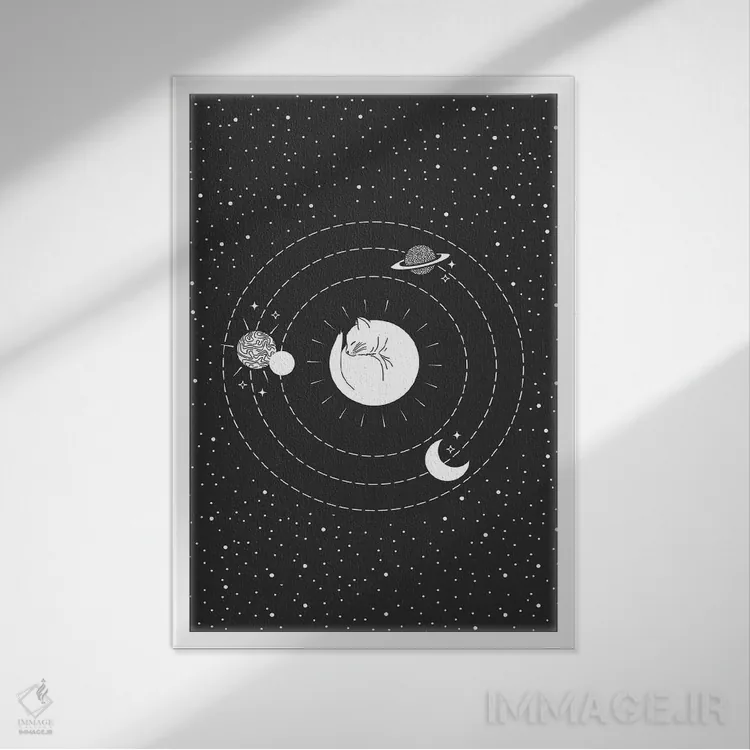 تابلو دکوراتیو گربه فضایی اثر امانوئلا کاراتونی - نمای قابدار سفید