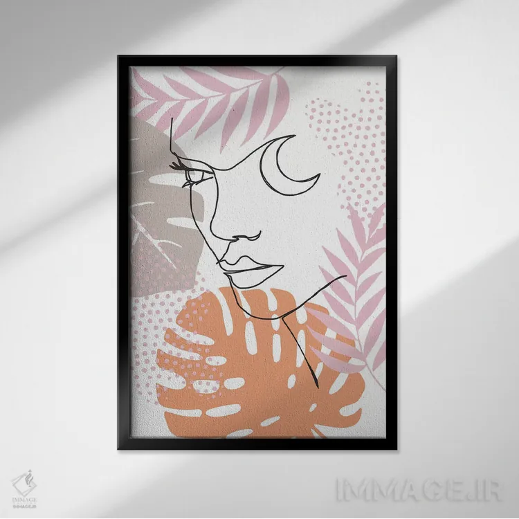 تابلو مینیمال طرح خطی دختر عجیب وغریب اثر امانوئلا کاراتونی - نمای قابدار مشکی